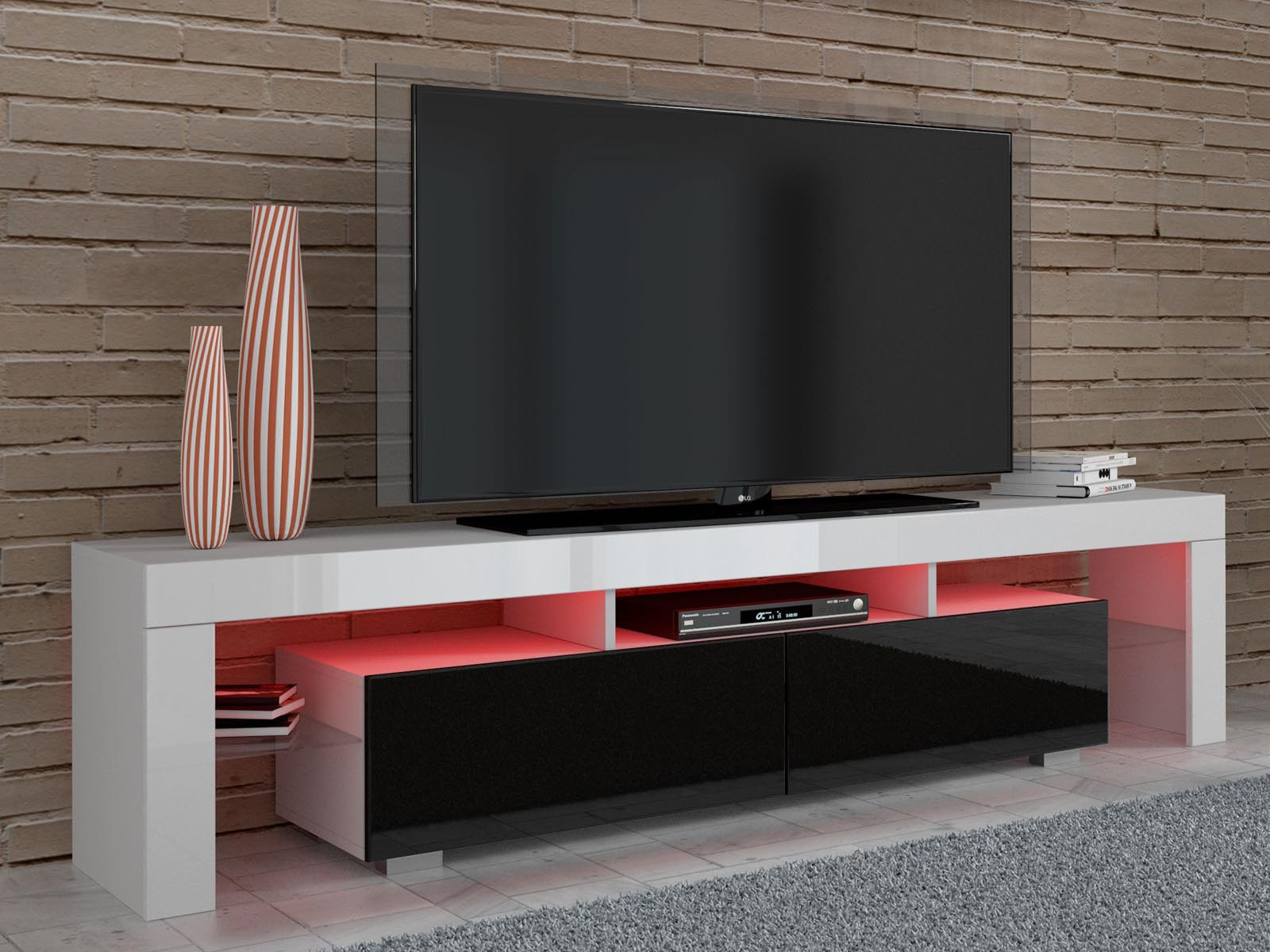 Tv-meubel BULLY 2 deuren wit/hoogglans zwart met led