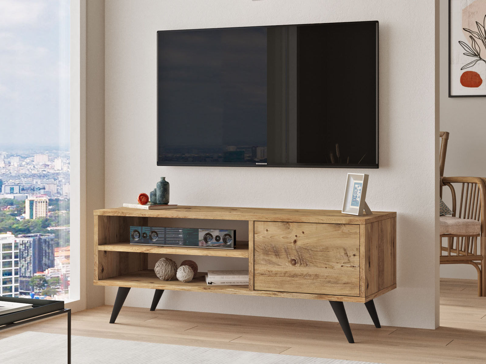 Tv-meubel COMPACTA 1 klapdeur atlantische pijnboom