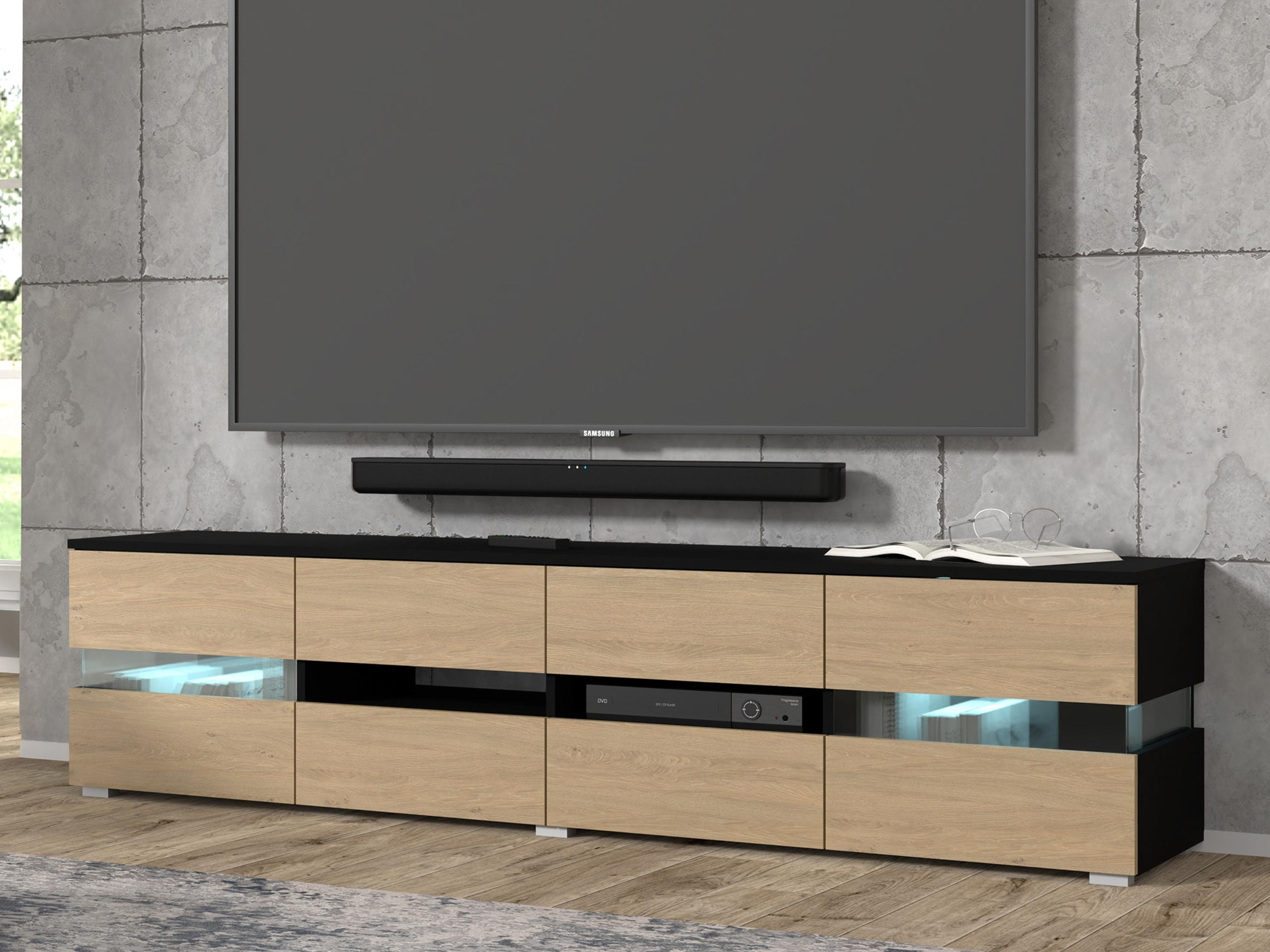 Tv-meubel VIPO 6 deuren zwart/artisan eik