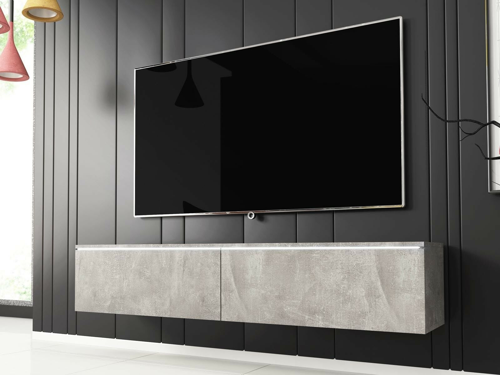 TV-meubel DUBAI 2 klapdeuren 140 cm beton met verlichting