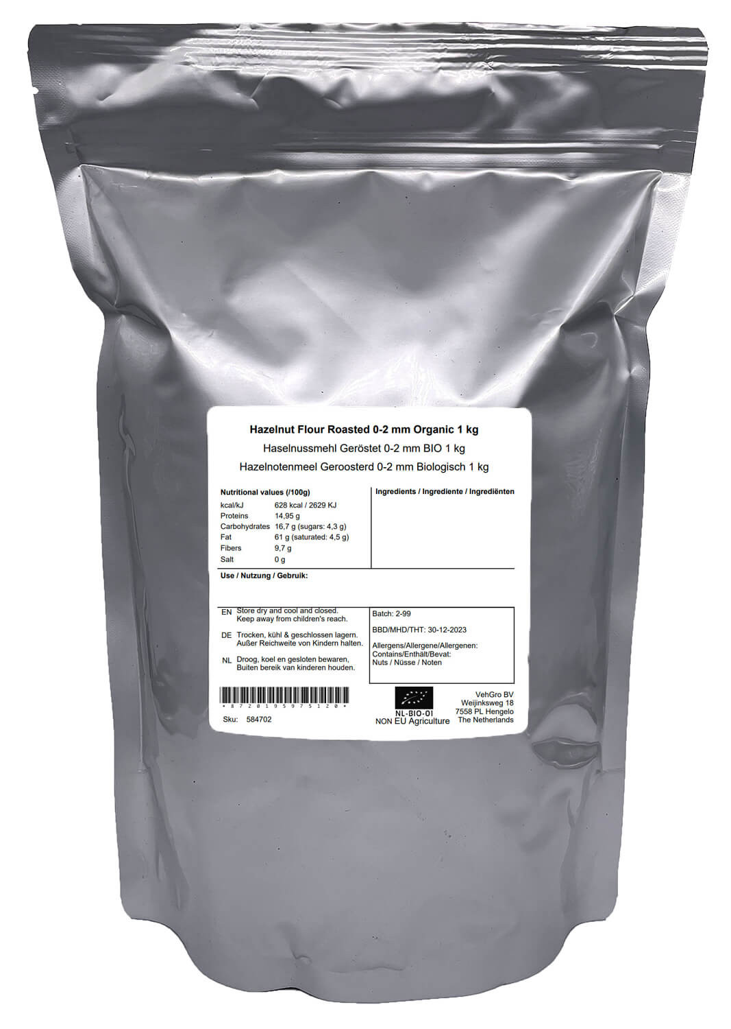 Hazelnotenmeel Geroosterd 0-2 mm Biologisch 1 kg