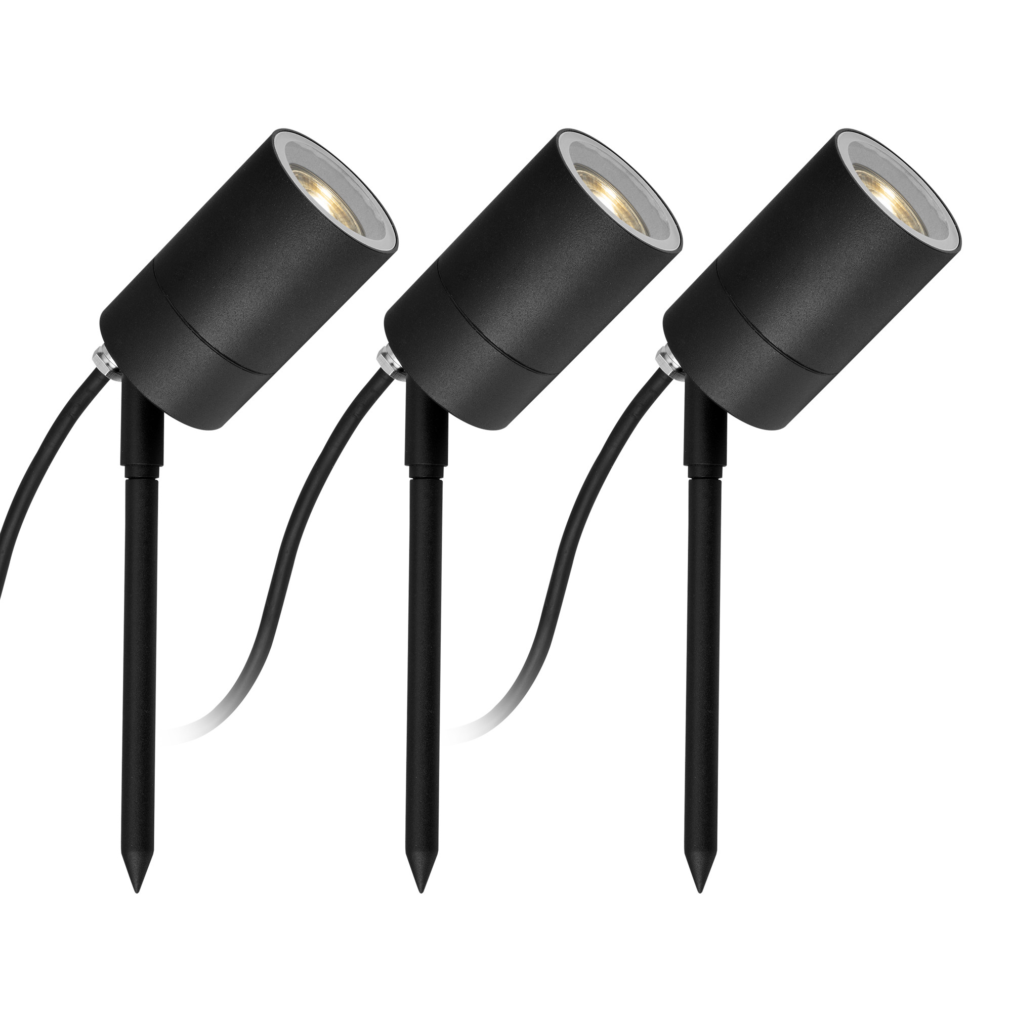 3x LED Pin Tuinspot Zwart met lichtsensor LED
