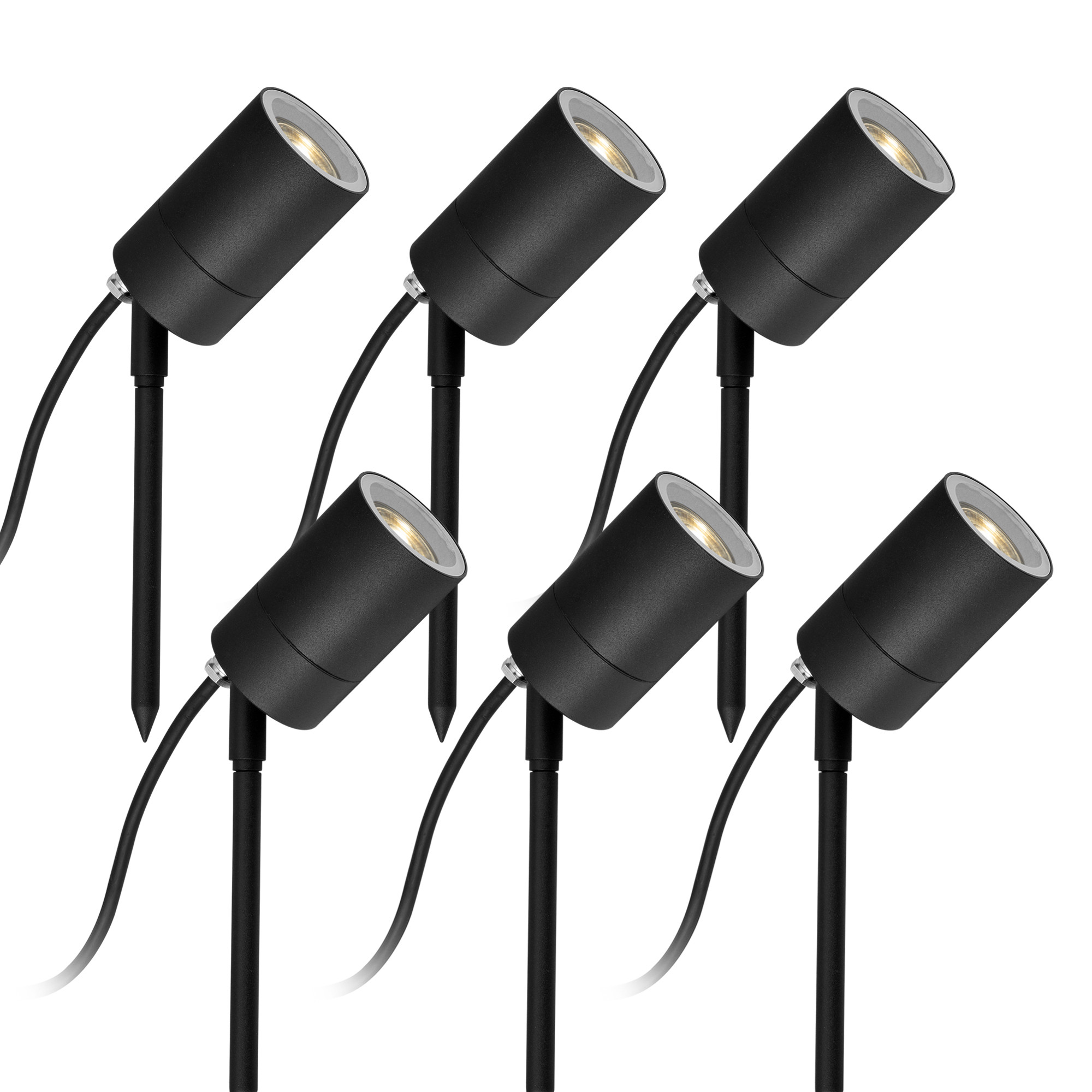 6x LED Pin Tuinspot Zwart met lichtsensor LED