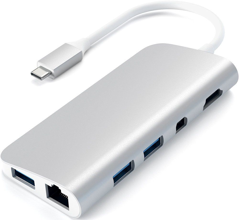 USB-хаб Satechi Aluminum Type-C Multimedia Adapter (3xUSB 3.0, USB Type-C, RJ-45, HDMI, mDP, SD, micro-SD), Серебристый Док-станция ST-TCMM8PAS