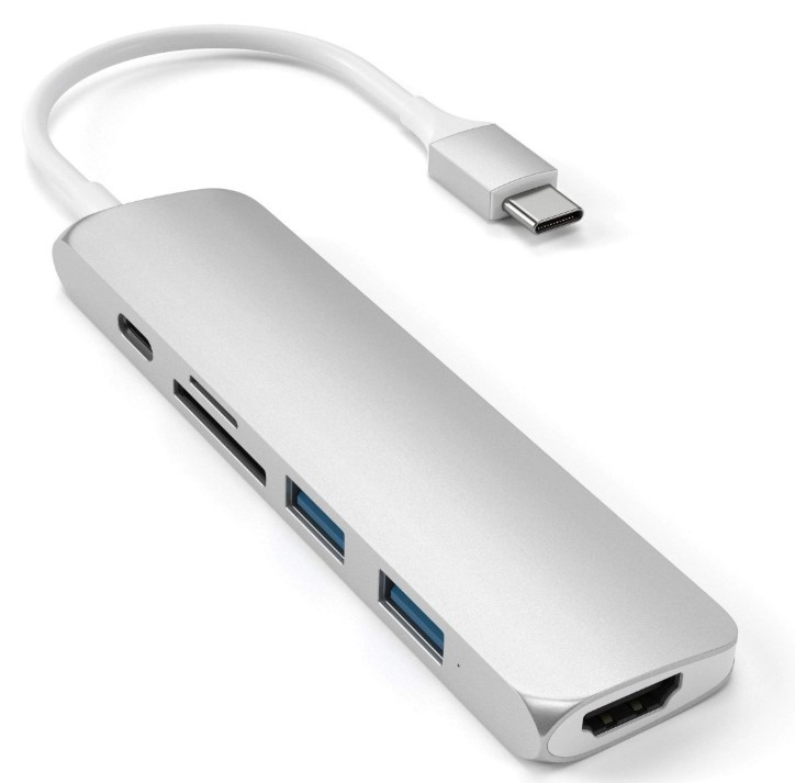USB-хаб Satechi Aluminum Type-C Slim Multi-Port Adapter V2 (2xUSB 3.0, USB Type-C, HDMI, SD, micro-SD), Серебристый Док-станция ST-SCMA2S