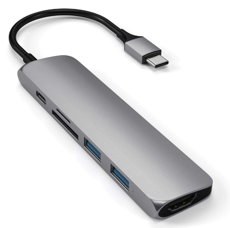USB-хаб Satechi Aluminum Type-C Slim Multi-Port Adapter V2 (2xUSB 3.0, USB Type-C, HDMI, SD, micro-SD), Серый Док-станция ST-SCMA2M