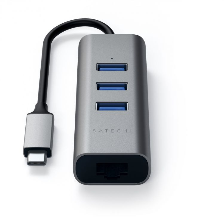 USB-хаб Satechi Type-C 2-in-1 USB 3.0 Aluminum 3 Port Hub (3xUSB 3.0, Rj-45), Сетевой адаптер Серый ST-TC2N1USB31AM