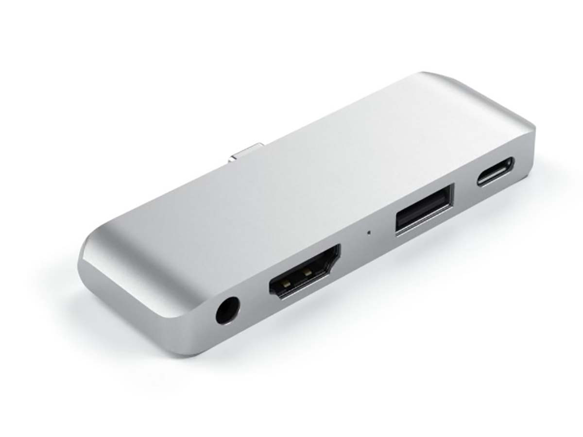 USB-хаб Satechi Aluminum Type-C Mobile Pro Hub Adapter для iPad Pro 2018 (USB 3.0, HDMI, USB Type-C, Mini jack), Серебристый Док-станция ST-TCMPHS