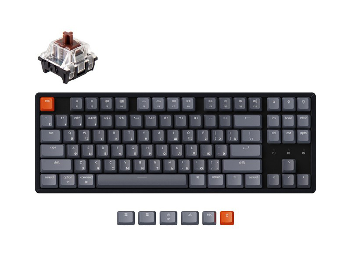 Клавиатура беспроводная механическая Keychron K8, Bluetooth, RGB, Gateron Brown Switch, Черный/Серый K8J3