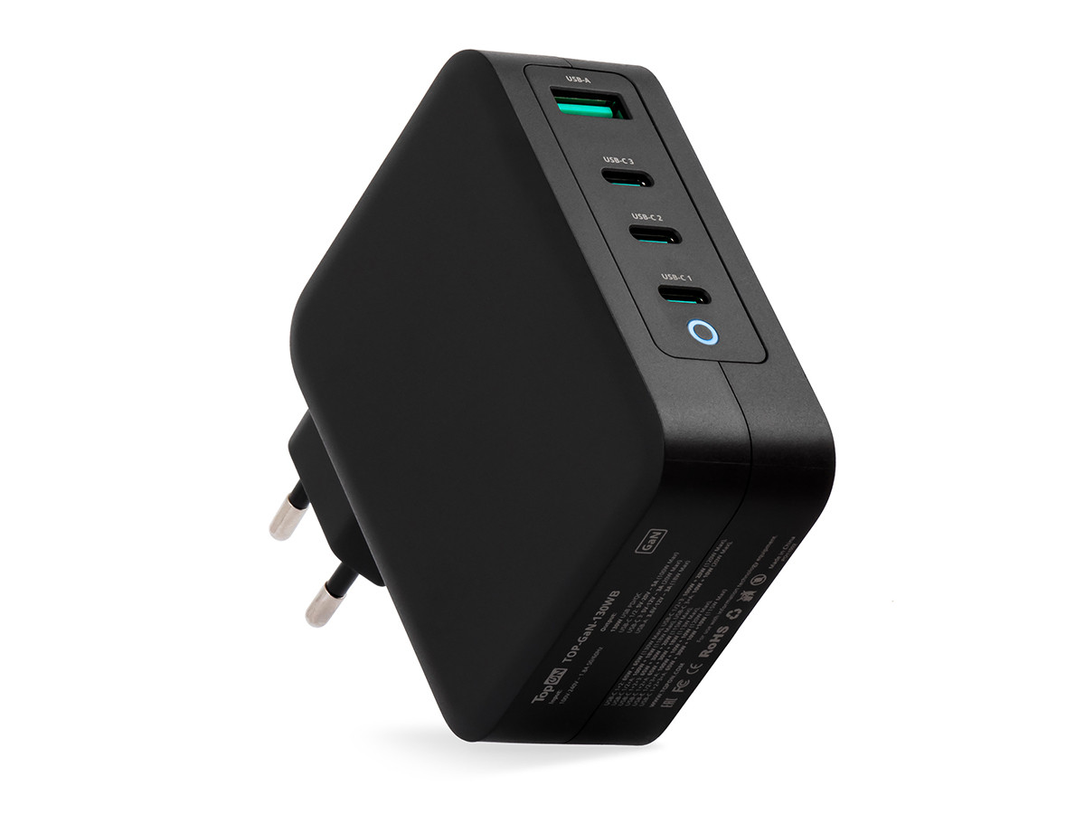 Сетевое зарядное устройство TopON GaN 130W 3xType-C, USB, Power Delivery, Quick Charge 4.0, Черный TOP-GaN-130WB Черный