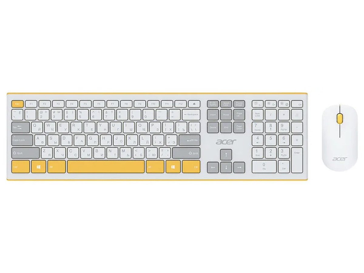 Клавиатура + мышь беспроводная Acer OCC200, Wireless/USB, Разноцветный (белый, серый, желтый) ZL.ACCEE.002