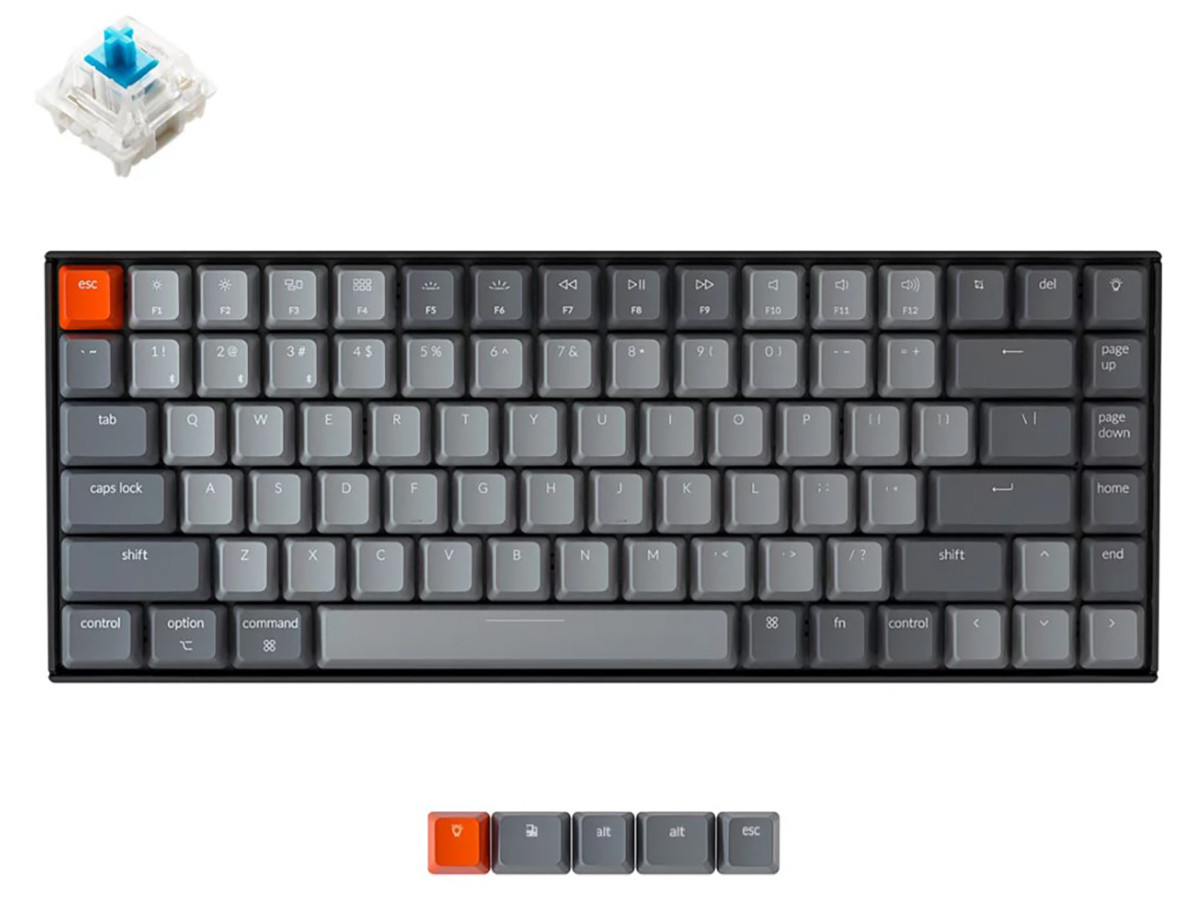 Клавиатура беспроводная механическая Keychron K2 v2 (Hot-swappable), Gateron G Pro Blue Switch, Bluetooth, RGB, 4000мАч, Серый K2C2H K2-C2H