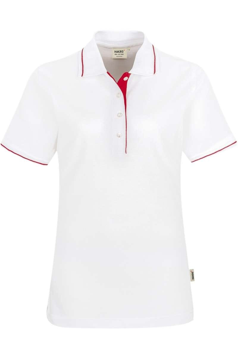 HAKRO 203 Regular Fit Dames Poloshirt wit/rood, Tweekleurig