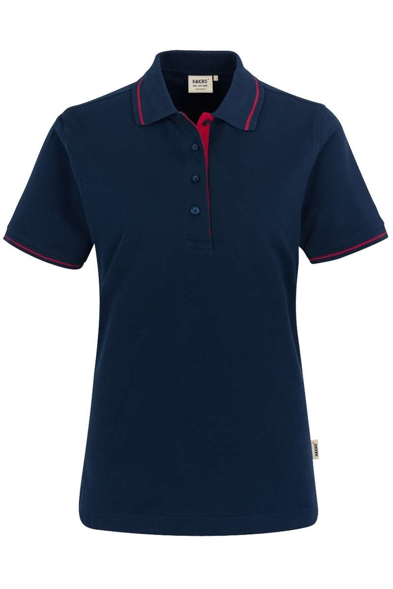 HAKRO 203 Regular Fit Dames Poloshirt donkerblauw/rood, Tweekleurig