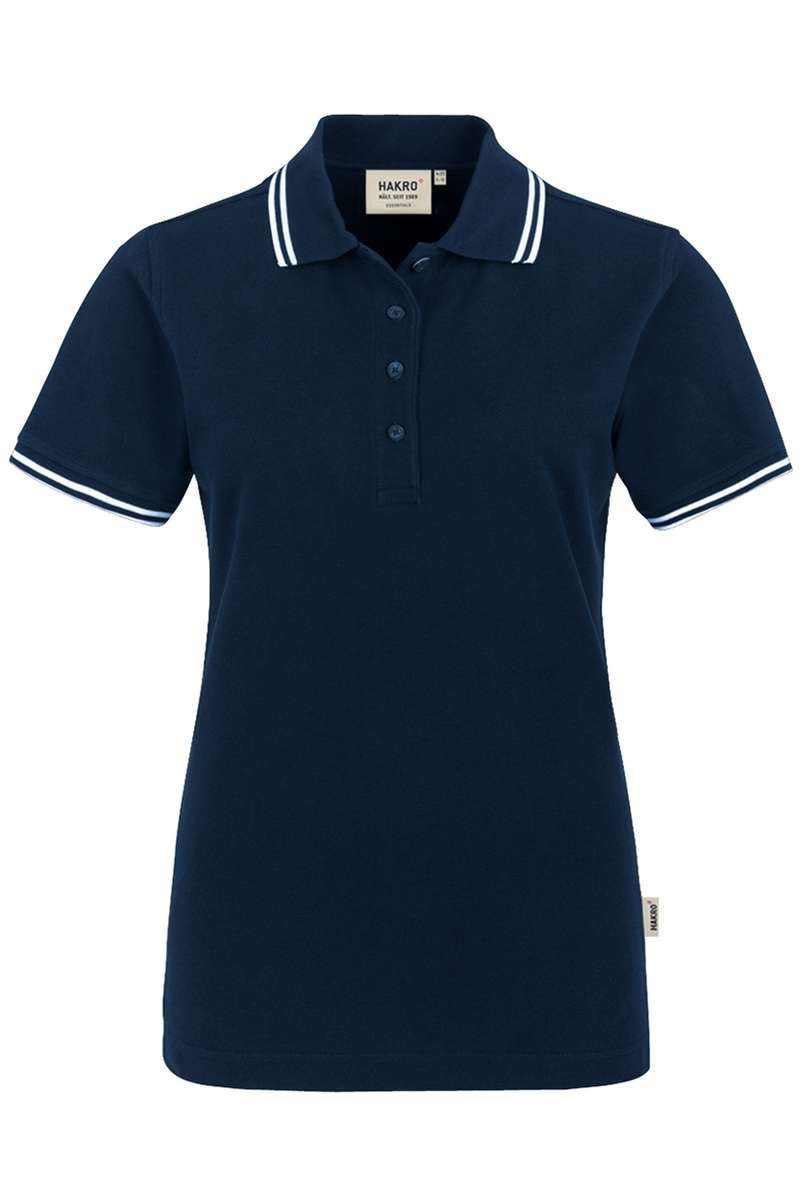 HAKRO 205 Regular Fit Dames Poloshirt donkerblauw/wit, Tweekleurig