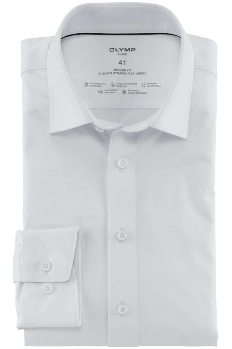OLYMP Luxor Modern Fit Jersey shirt wit, Effen