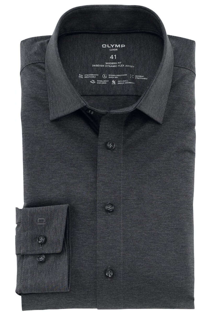 OLYMP Luxor Modern Fit Jersey shirt antraciet, Effen
