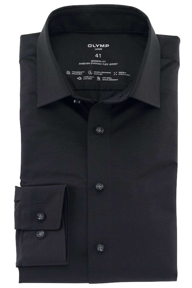 OLYMP Luxor Modern Fit Jersey shirt zwart, Effen