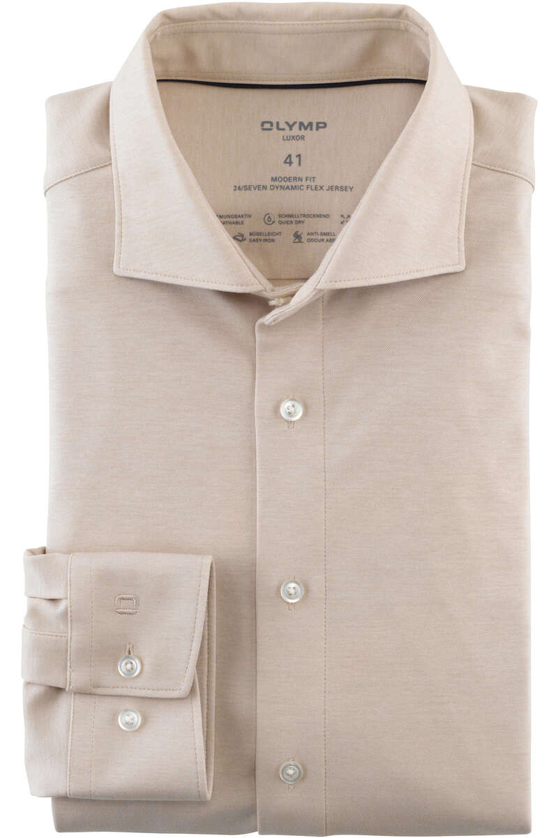 OLYMP Luxor 24/Seven Dynamic Flex Modern Fit Jersey shirt beige, Effen