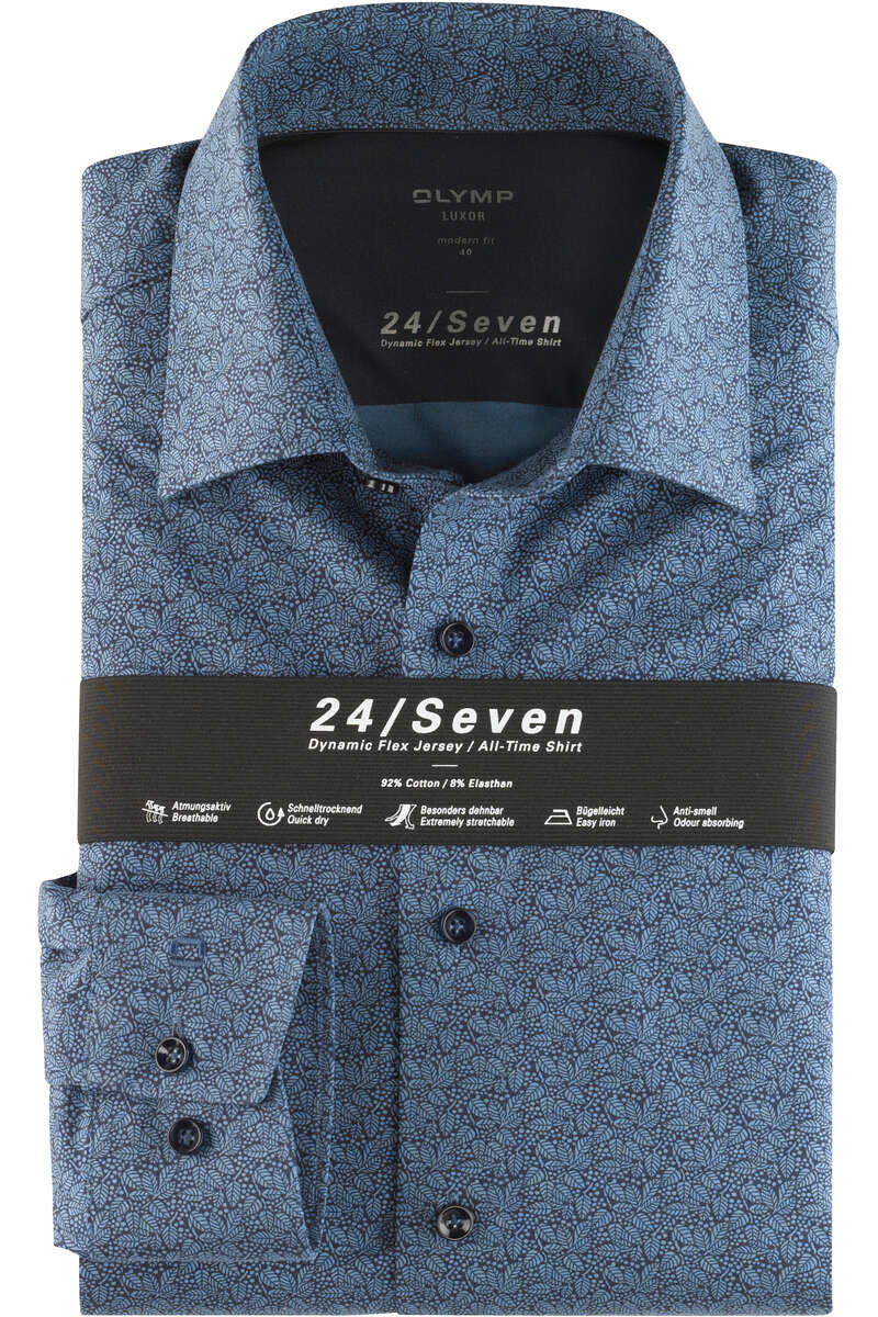 OLYMP Luxor Modern Fit Jersey shirt rook blauw, Motief