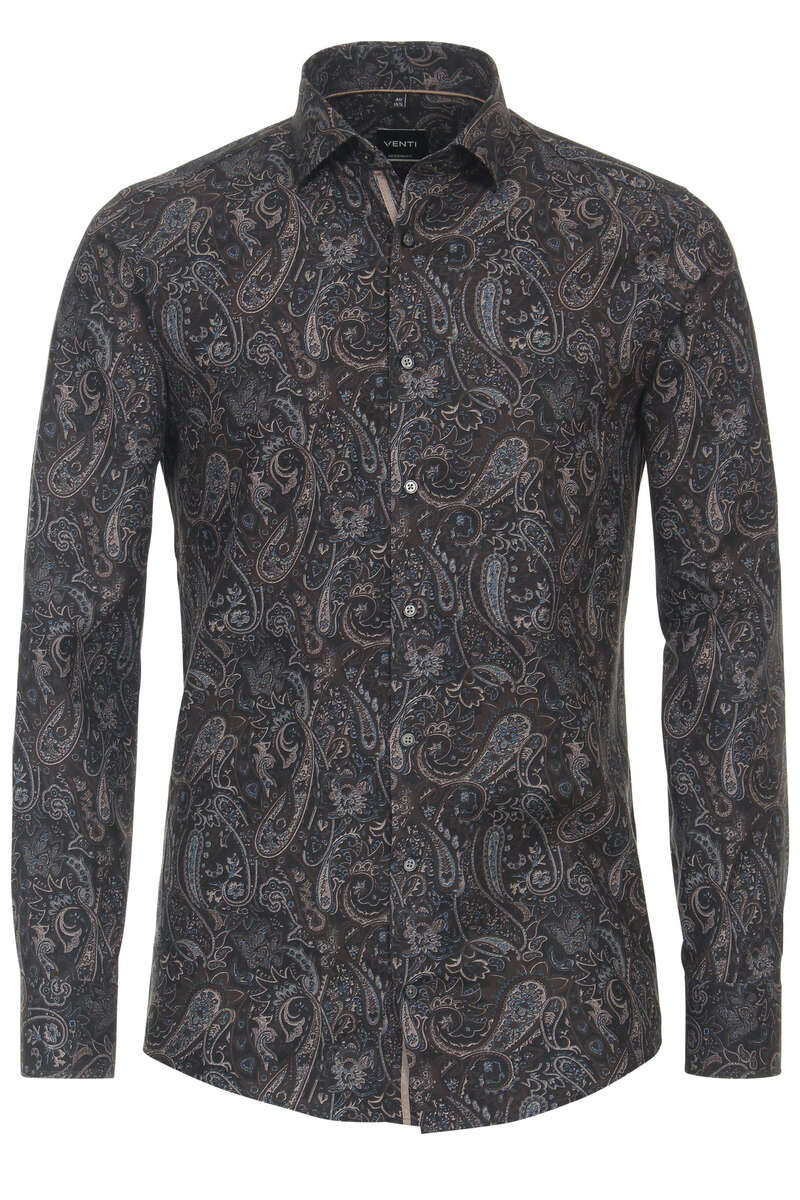 Venti Modern Fit Overhemd donkergrijs, Paisley
