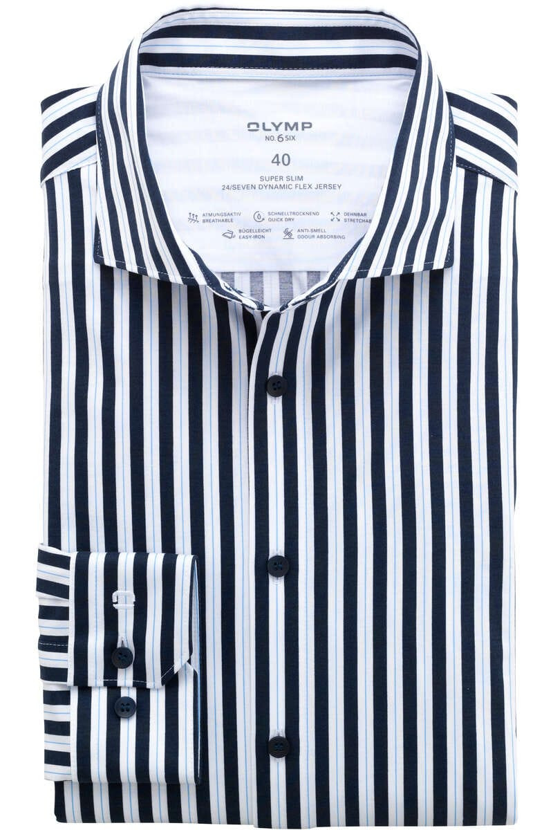 OLYMP No. Six 24/Seven Super Slim Jersey shirt marine, Gestreept