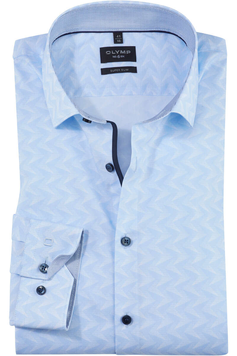 OLYMP No. Six Super Slim Overhemd lichtblauw, Motief