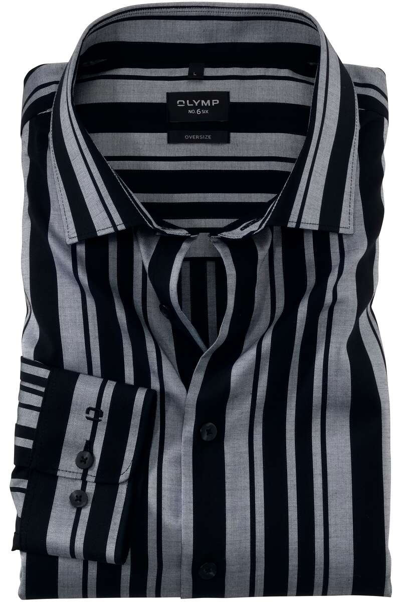 OLYMP No. Six Super Slim Overhemd zwart/grijs, Gestreept