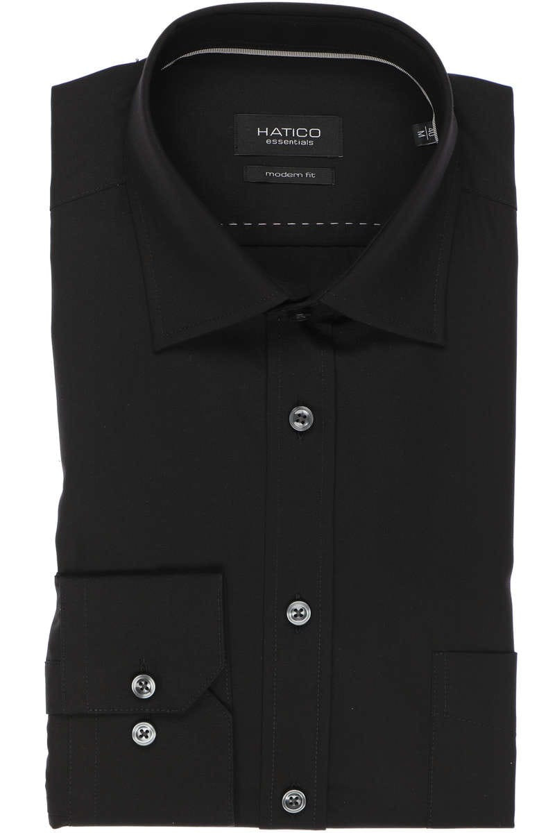 Hatico Modern Fit Overhemd zwart, Effen