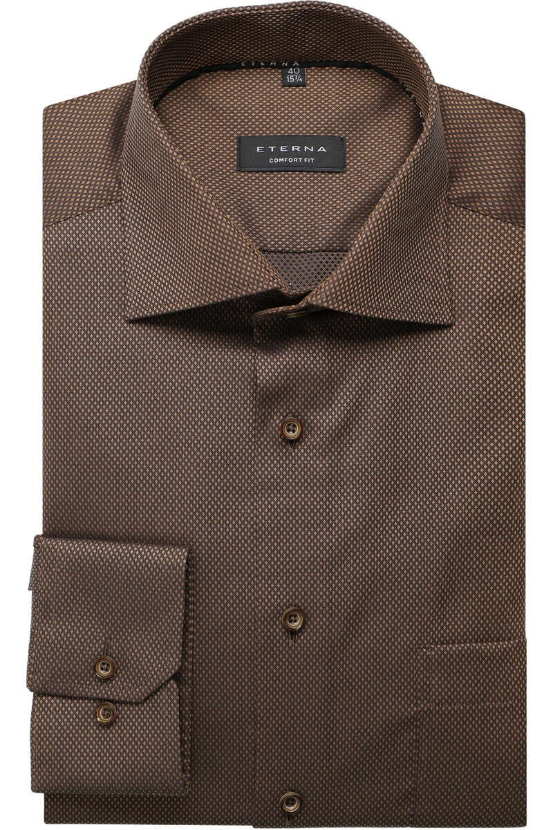 ETERNA Comfort Fit Overhemd beige/bruin, Gestructureerd