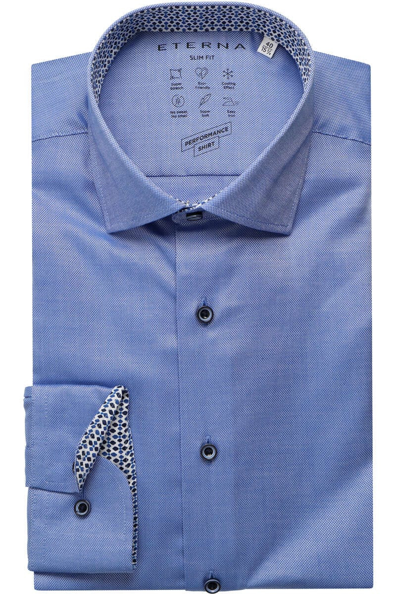 ETERNA Slim Fit Overhemd blauw, Gestructureerd