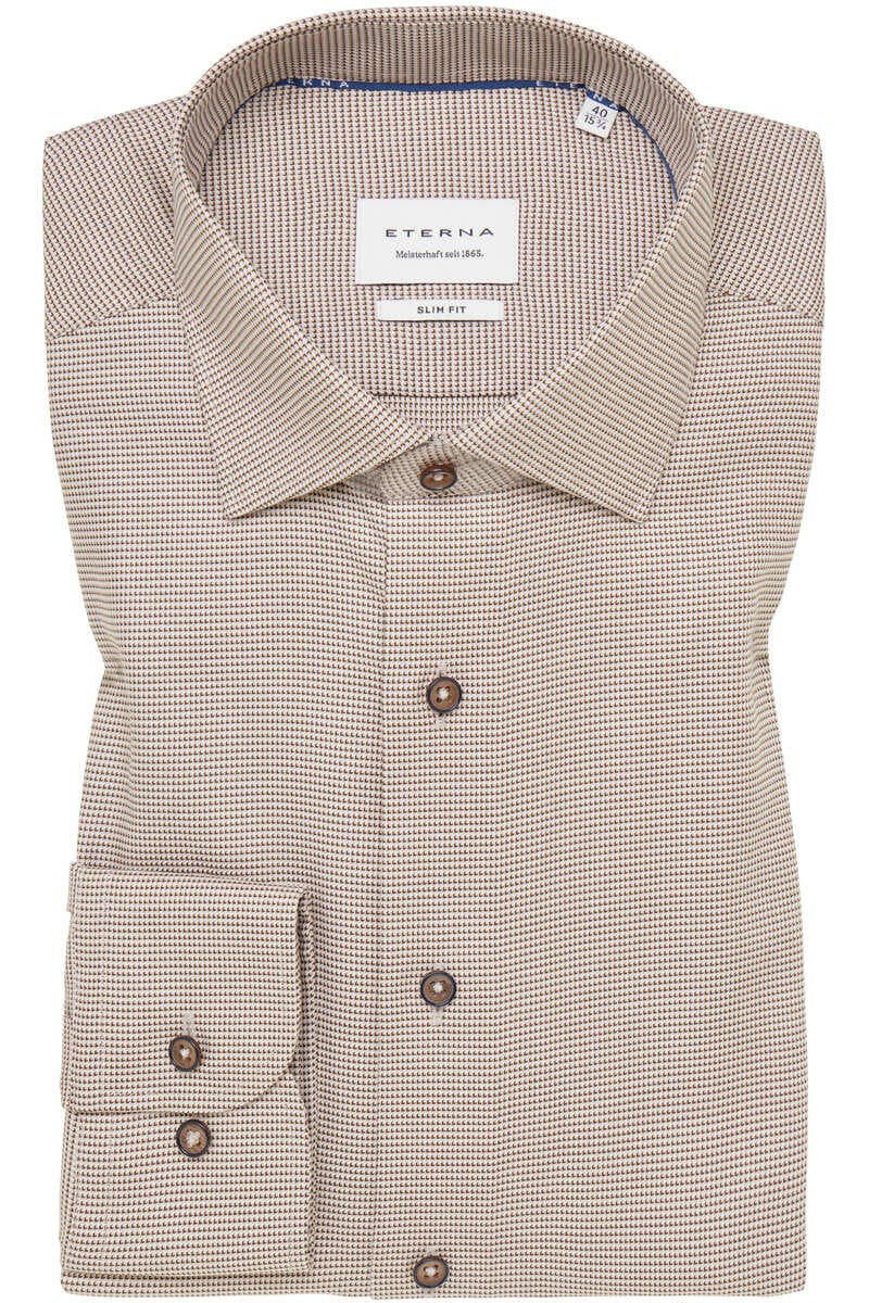 ETERNA Slim Fit Overhemd beige/bruin, Gestructureerd