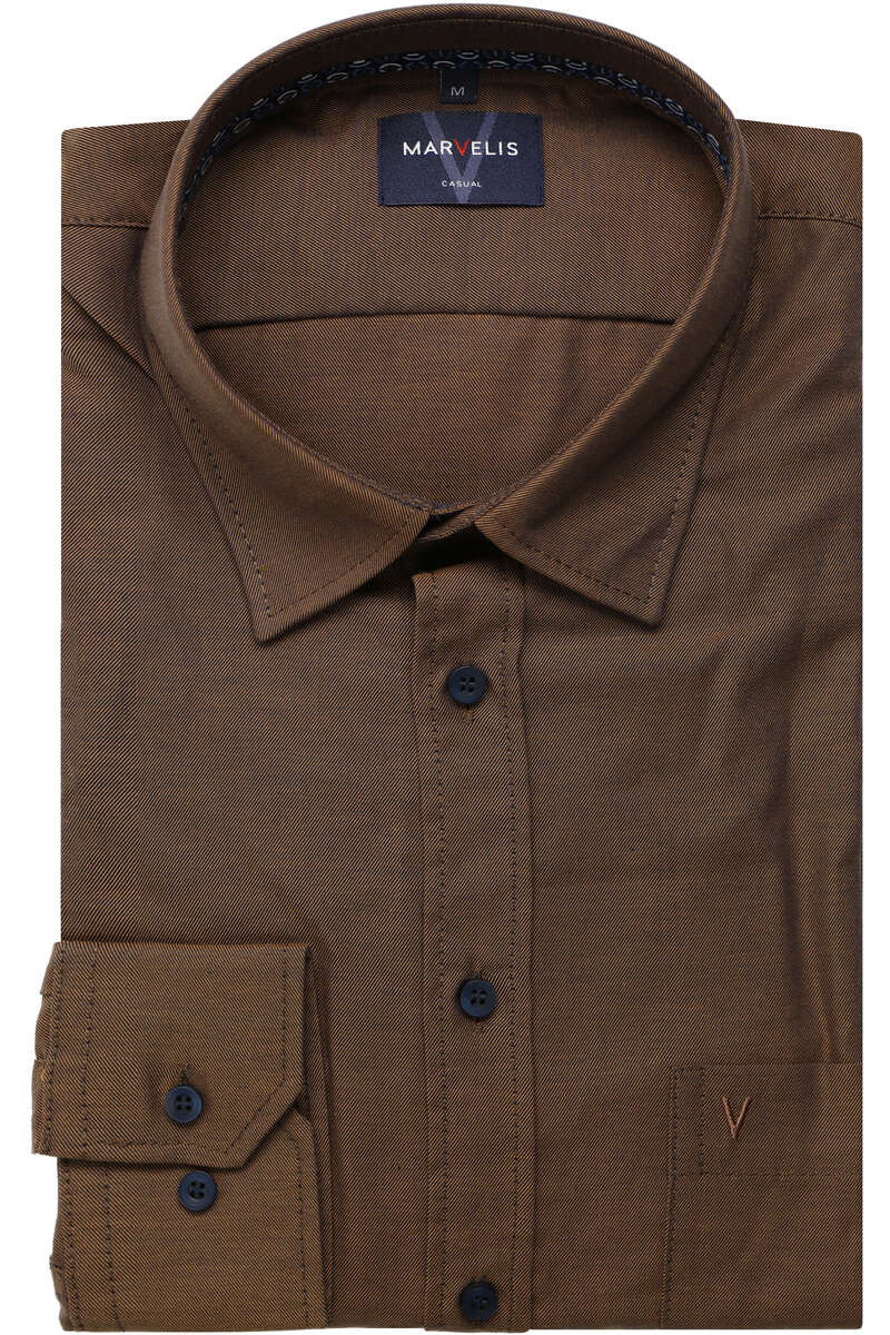 Marvelis Casual Modern Fit Overhemd bruin, Faux-uni