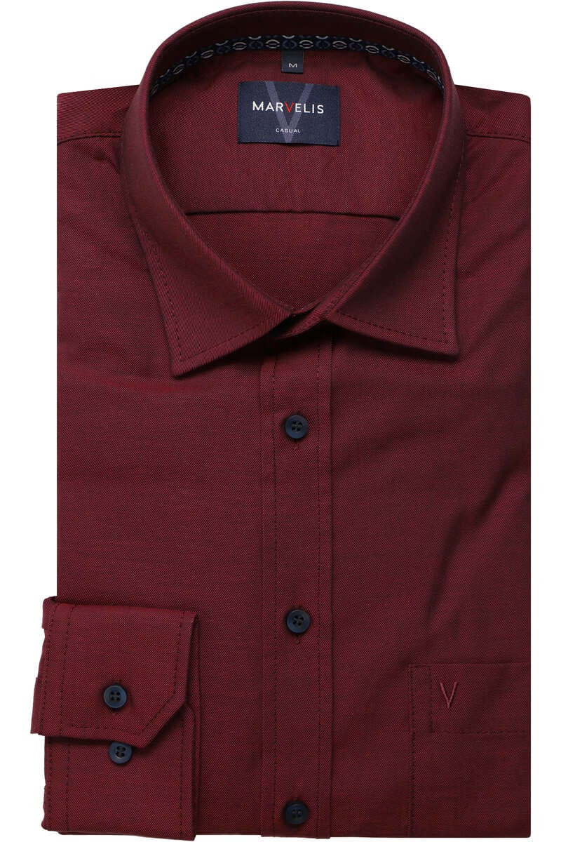 Marvelis Casual Modern Fit Overhemd donkerrood, Faux-uni