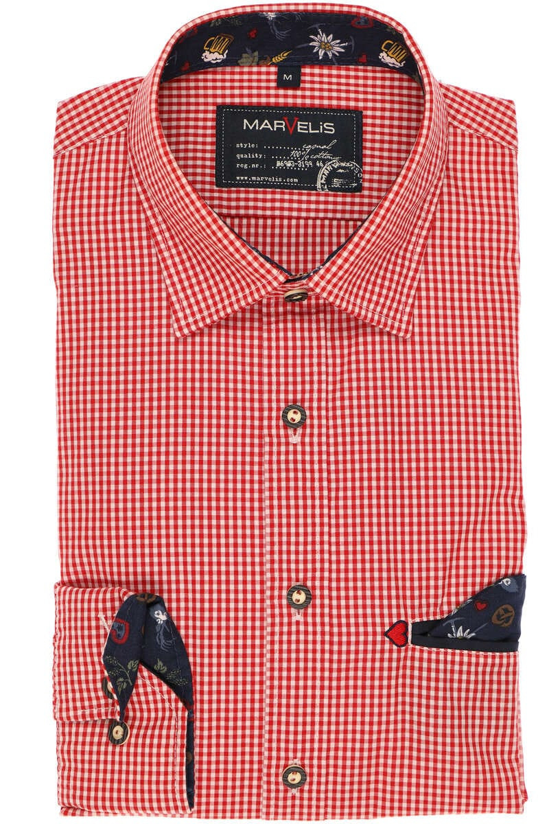 Marvelis Casual Modern Fit Traditioneel overhemd rood/wit, Ruit