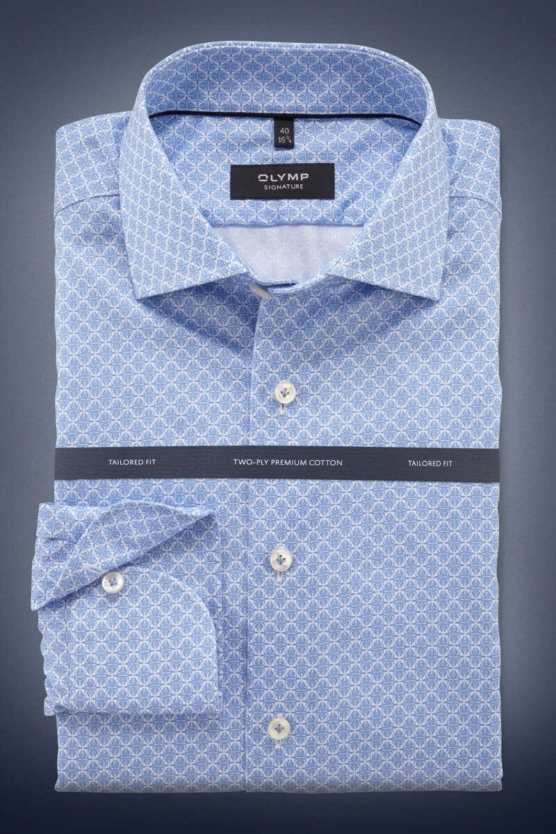 OLYMP SIGNATURE Tailored Fit Overhemd ML6 (vanaf 68 CM) blauw/wit