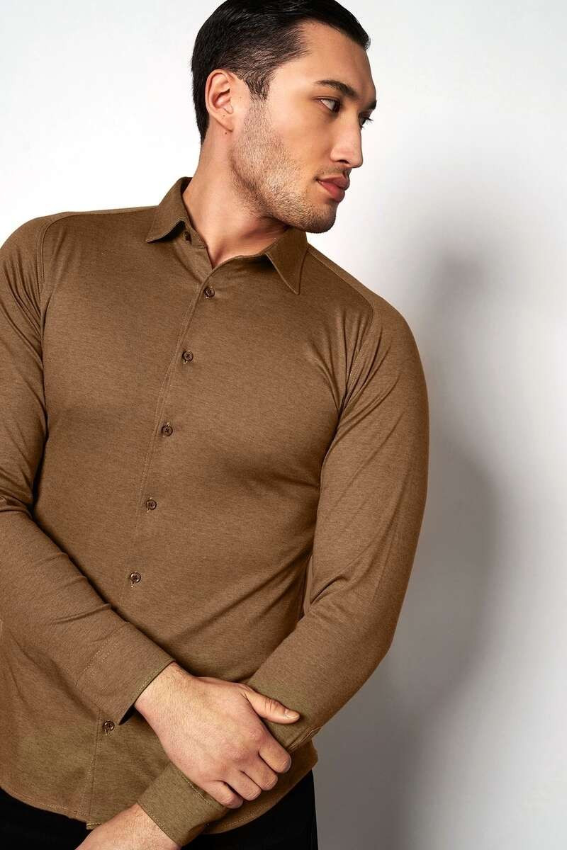Desoto Slim Fit Jersey shirt bruin, Effen