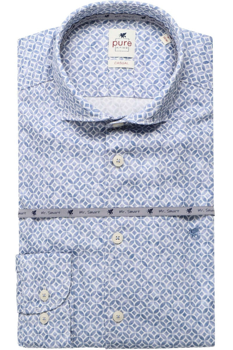 Pure Casual Slim Fit Overhemd middenblauw, Motief