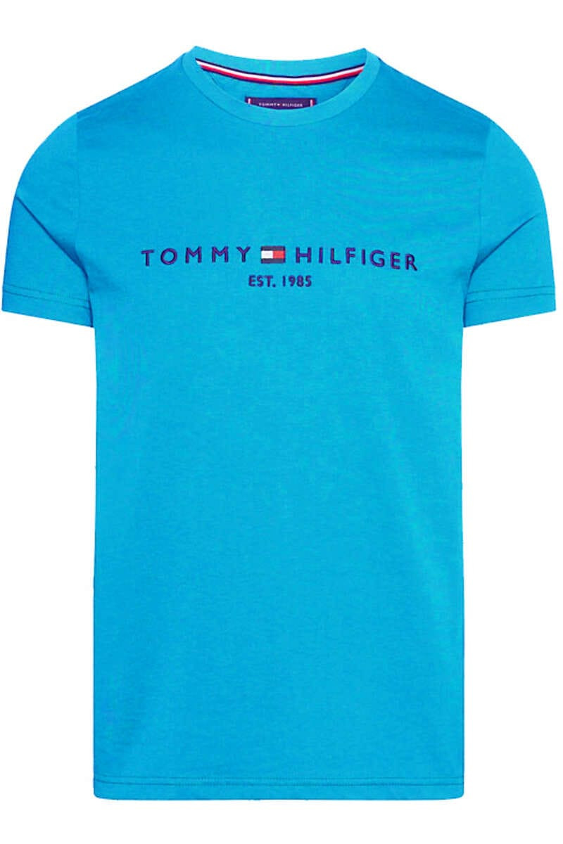 Tommy Hilfiger Slim Fit T-Shirt ronde hals aqua, Effen