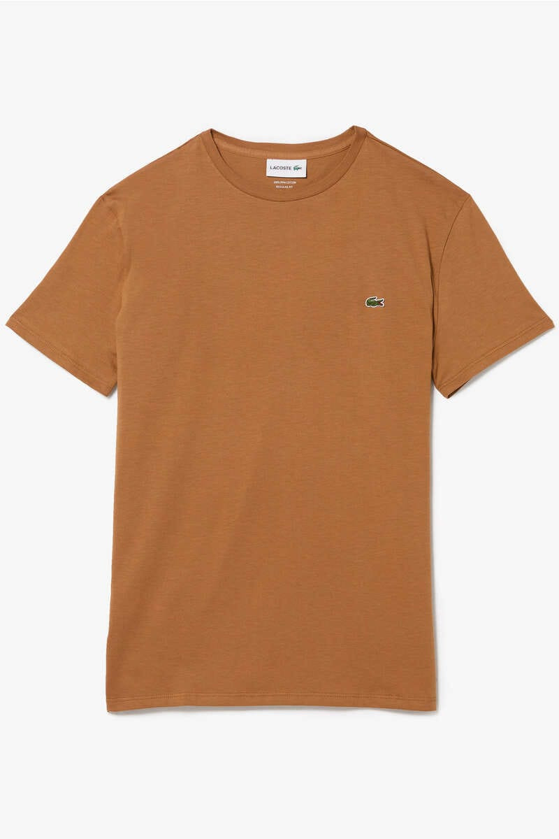 Lacoste Regular Fit T-Shirt ronde hals bruin, Effen