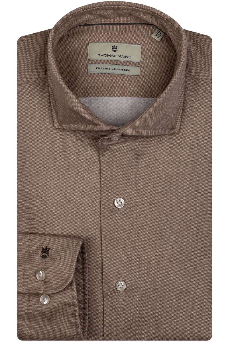 Thomas Maine Tailored Fit Overhemd bruin, Effen