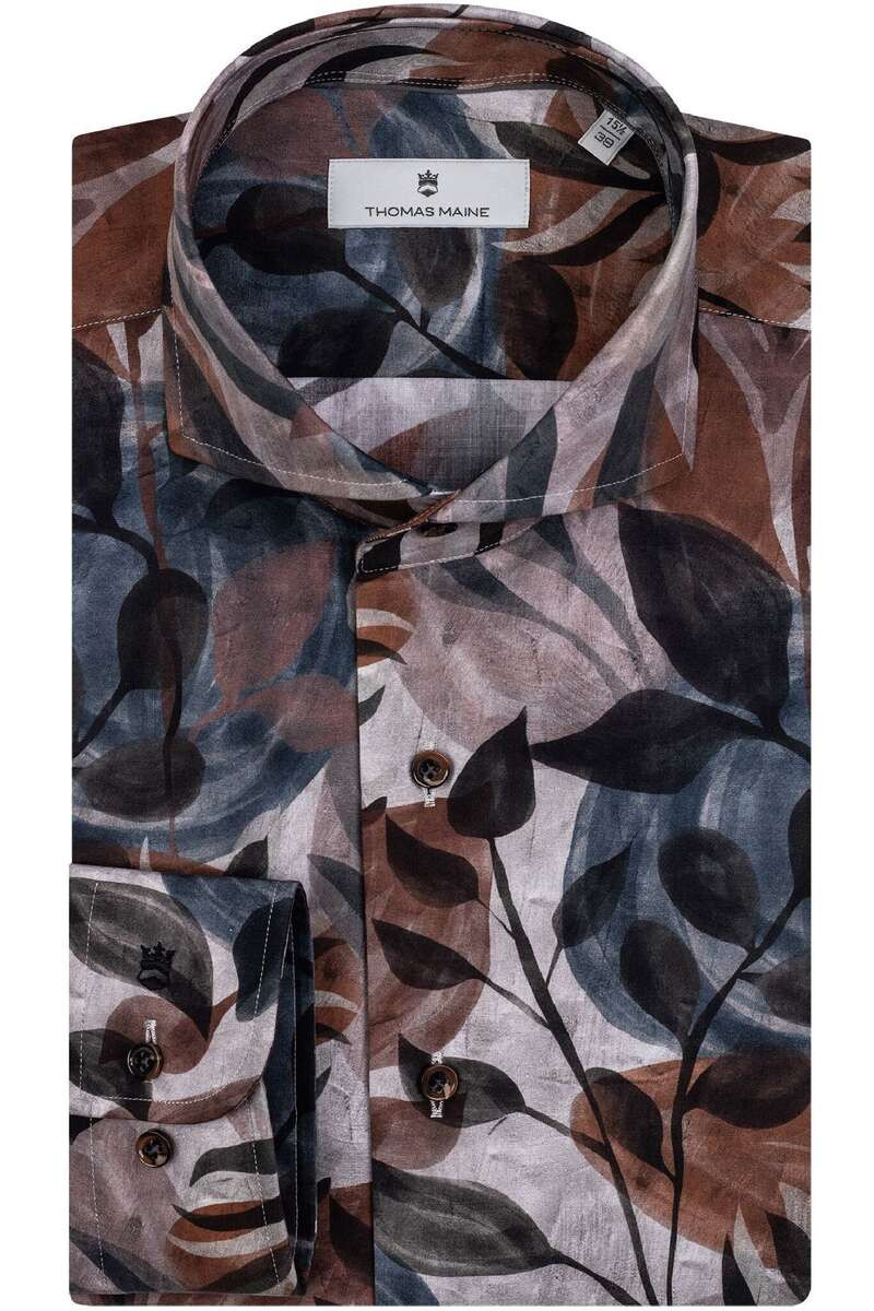 Thomas Maine Tailored Fit Overhemd grijs/bruin, Motief