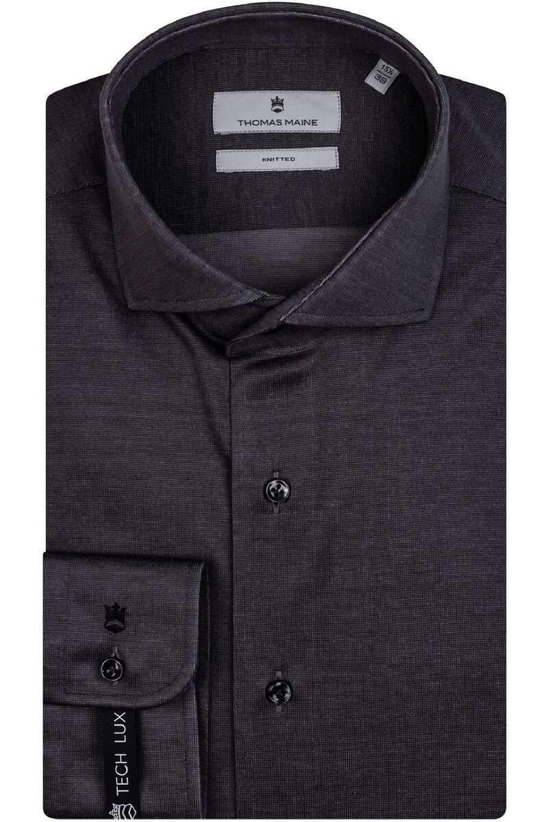 Thomas Maine Tailored Fit Jersey shirt antraciet, Effen