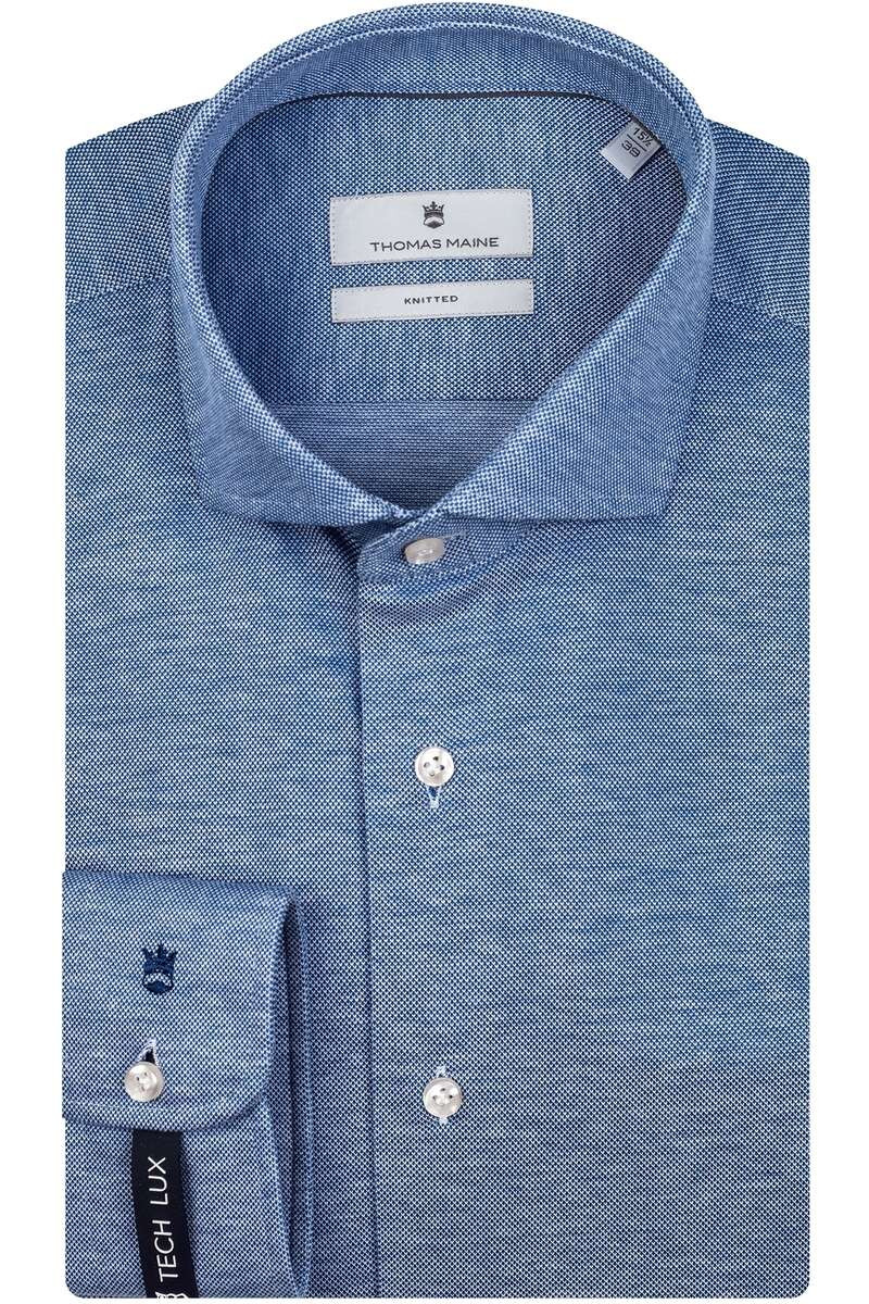 Thomas Maine Tailored Fit Jersey shirt blauw, Effen