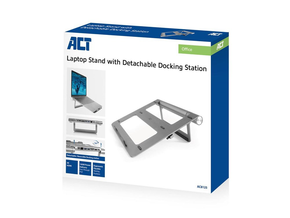 ACT laptopstandaard met docking station - Grijs