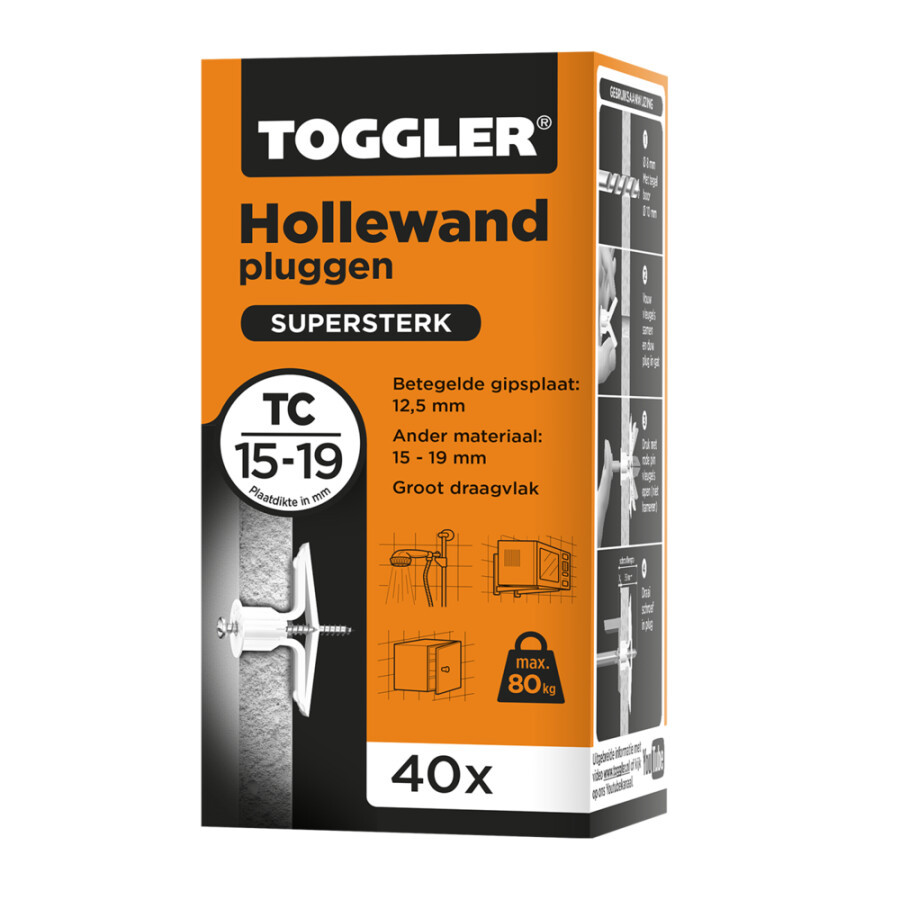 Toggler hollewandplug (40x) - TC 15-19 mm - oranje