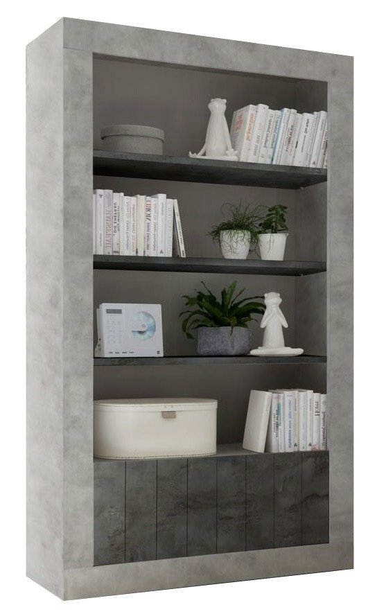 boekenkast Urbino 190 cm hoog in grijs beton met oxid