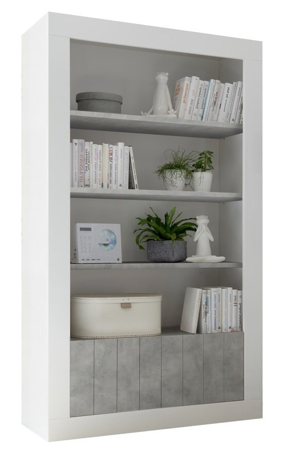 boekenkast Urbino 190 cm hoog in hoogglans wit met grijs beton