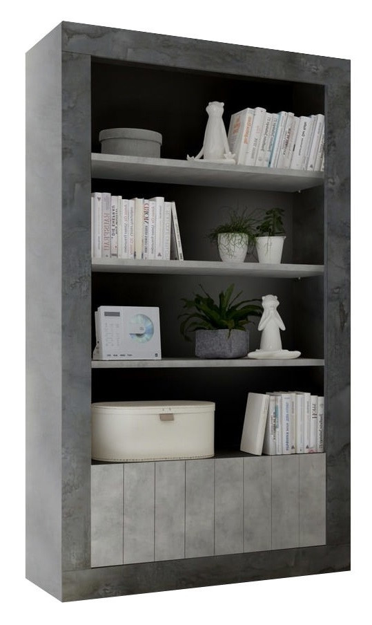 Boekenkast Urbino 190 cm hoog in oxid met grijs beton