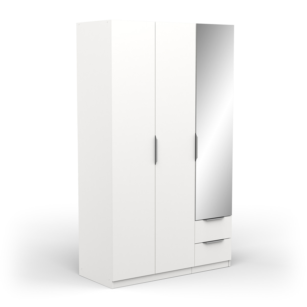 Kledingkast Ghost 3 deuren/2 laden en spiegel 120x203 cm wit